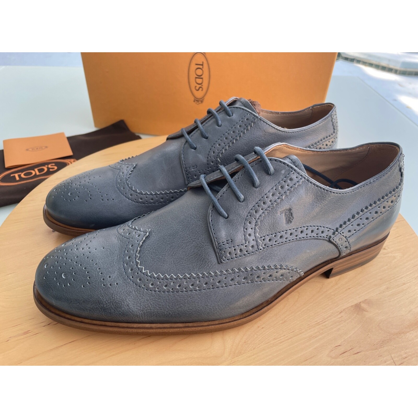 Tod's Men's Derby Bucature Cuoio Sy Grey Leather Oxford Shoes, Size Uk 7 (Us 8)